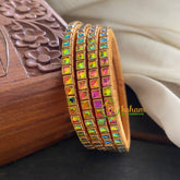 Single Line Multicolor Kundan Bangle-Glossy-Rainbow-G3604